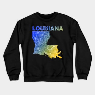 Colorful mandala art map of Louisiana with text in blue and yellow Crewneck Sweatshirt